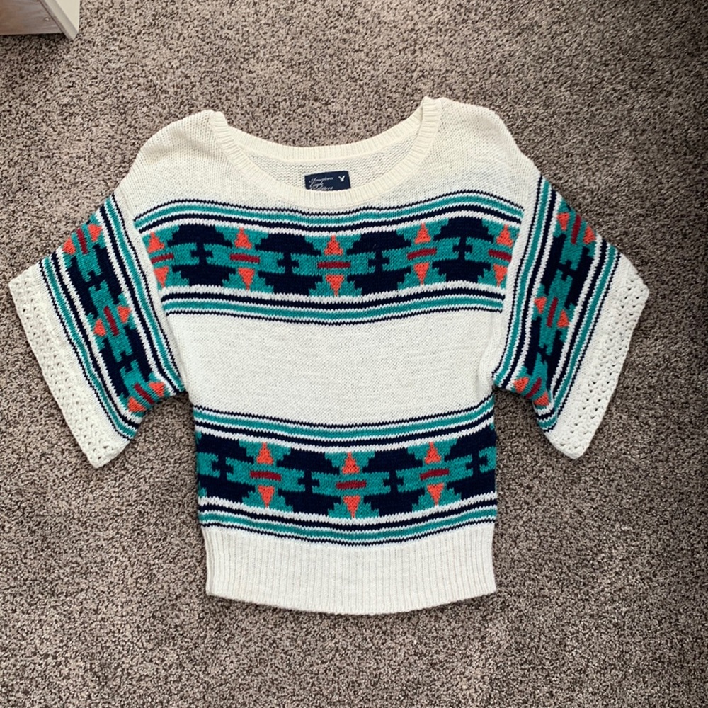 Patterned Cream and Blue Women's Top